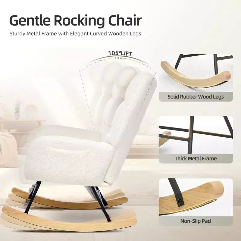 Fauteuil à Bascule de Crèche, Glider Confortable avec Dossier Haut, Siège Rembourré, Fauteuil d'Appoint Vert pour Salon, Chambre