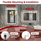 Miroir de courtoisie mural SUMERAIN 24x36 en verre trempé, miroir de salle de bain antibuée ETL avec fonction de mémorisation intelligente