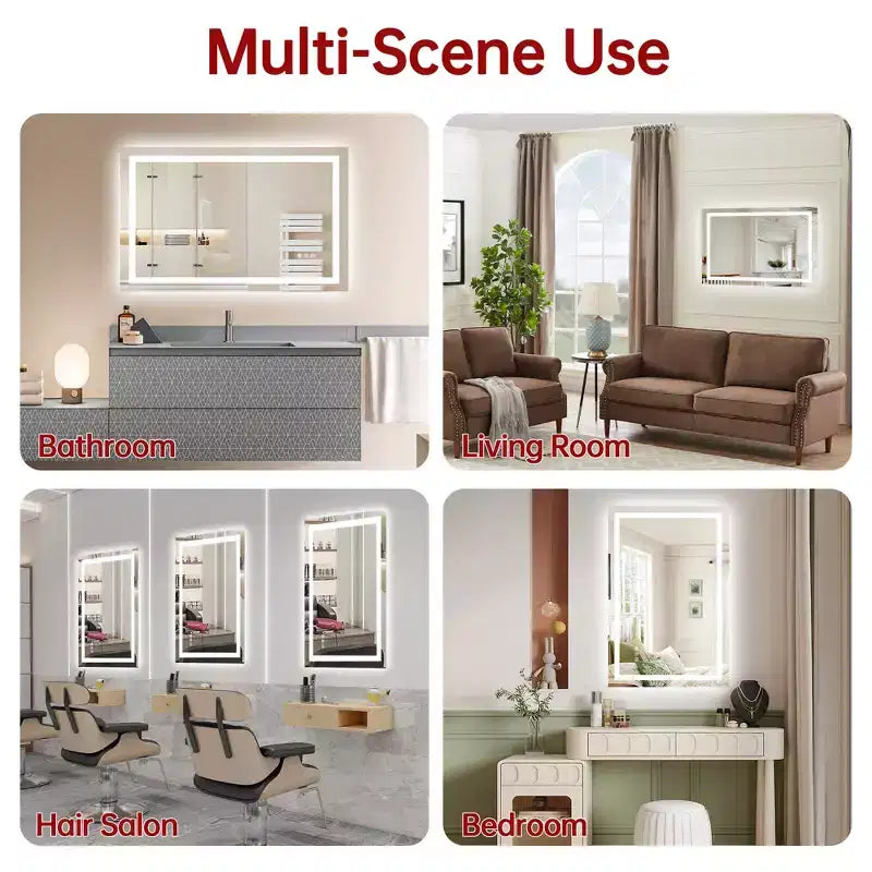 Miroir de courtoisie mural SUMERAIN 24x36 en verre trempé, miroir de salle de bain antibuée ETL avec fonction de mémorisation intelligente