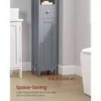 VASAGLE Meuble Colonne de Salle de Bain Haute, Meuble de Rangement Fin Autonome avec Étagères Réglables, Tiroir, Compartiments Ouverts, Gris Colombe