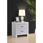 Passion Furniture Moreland Table de chevet blanche scintillante à 2 tiroirs de 61 cm de large