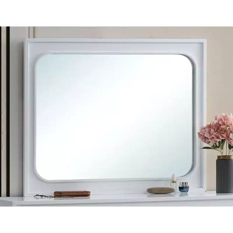 Passion Furniture Milan Miroir de commode rectangulaire avec cadre en bois blanc, 45 po l. x 36 po H