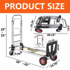 Diable Chariot Plateforme Convertible Robuste 2-en-1, Capacité 317 kg, Chariot Pliant avec Poignée Télescopique et 4 Roues – Idéal pour Entrepôt