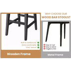 Lot de 2 tabourets de bar, 66,5 cm H, tabourets de cuisine modernes rembourrés avec dossier bas, repose-pieds, pieds en bois, design hauteur comptoir pour îlot de cuisine, salle à manger
