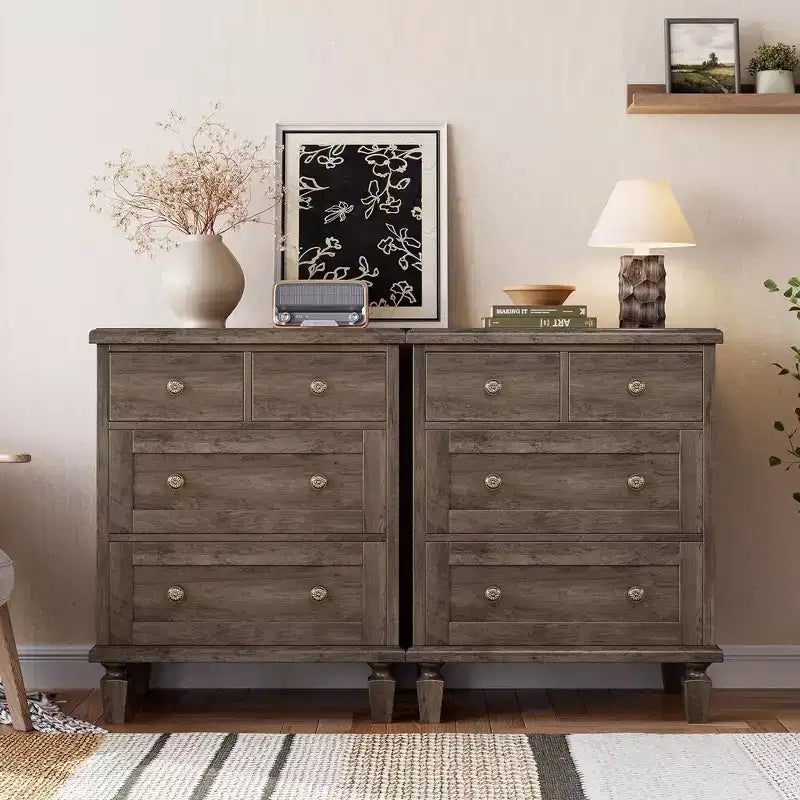Commode Vintage à 4 Tiroirs avec Pieds Coniques, Commode en Bois Gris pour Chambre, Salon