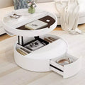Whisen Modern Lift Top Coffee Table with Hidden Storage and Drawer, Marble and Wood Grain Tabletop - White & Walnut