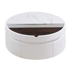 Table basse relevable Whisen Modern avec rangement et tiroir cachés, plateau en marbre et grain de bois - Blanc et Noyer