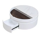 Table basse relevable Whisen Modern avec rangement et tiroir cachés, plateau en marbre et grain de bois - Blanc et Noyer