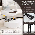 Table basse relevable Whisen Modern avec rangement et tiroir cachés, plateau en marbre et grain de bois - Blanc et Noyer