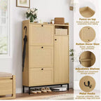 Meuble à chaussures étroit en rotin - 3 tiroirs basculants, 4 étagères réglables, capacité de 18 à 24 paires