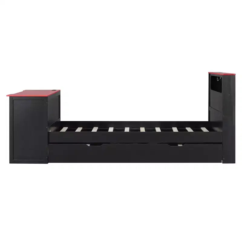 Lit de repos moderne en bois Luxystar avec bureau d'ordinateur, lit gigogne et tête de lit éclairée