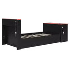 Lit de repos moderne en bois Luxystar avec bureau d'ordinateur, lit gigogne et tête de lit éclairée
