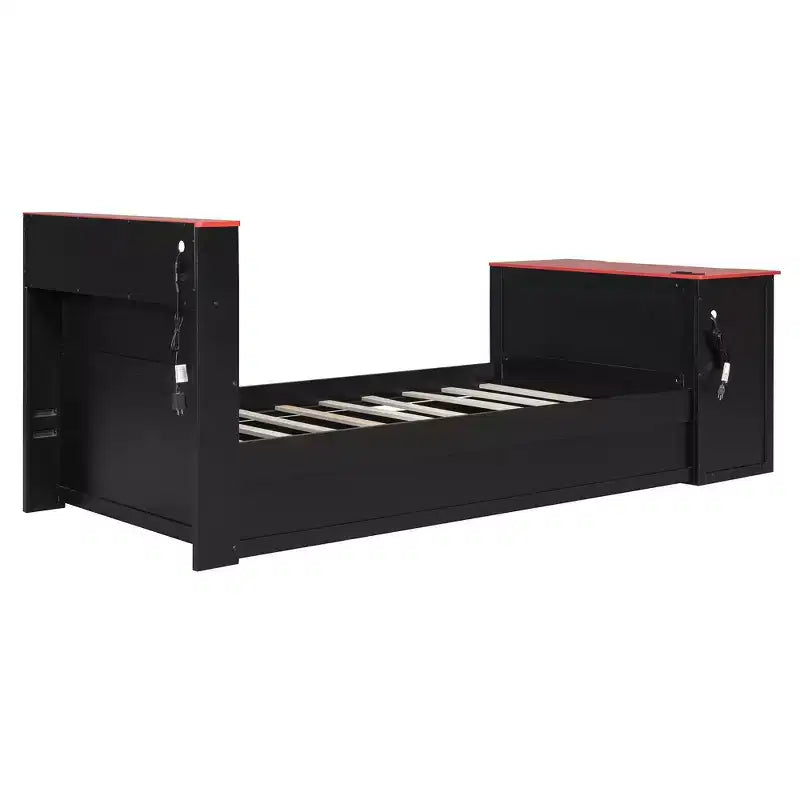 Lit de repos moderne en bois Luxystar avec bureau d'ordinateur, lit gigogne et tête de lit éclairée
