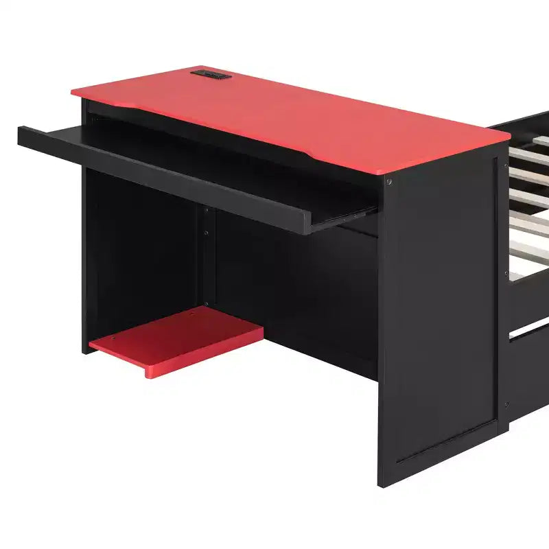 Lit de repos moderne en bois Luxystar avec bureau d'ordinateur, lit gigogne et tête de lit éclairée
