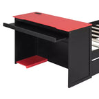 Lit de repos moderne en bois Luxystar avec bureau d'ordinateur, lit gigogne et tête de lit éclairée
