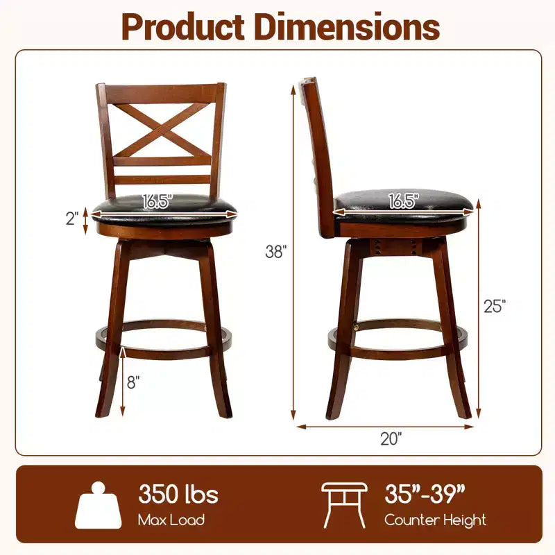 Lot de 2/4 tabourets de bar pivotants Costway 25 avec dossier et assise rembourrée en similicuir