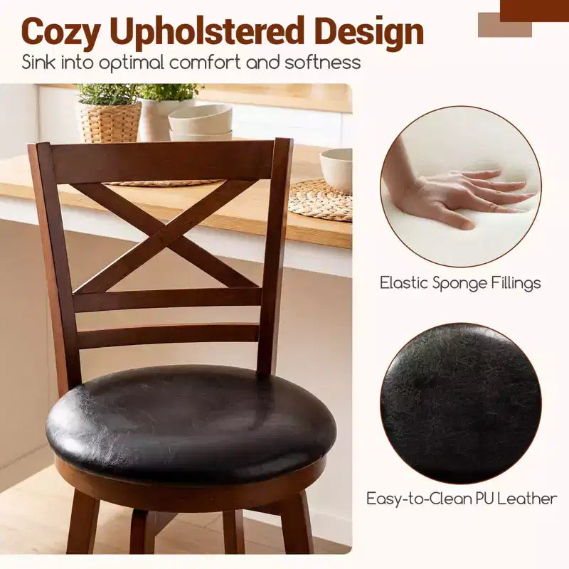 Lot de 2/4 tabourets de bar pivotants Costway 25 avec dossier et assise rembourrée en similicuir