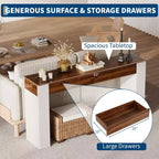 Longue table console avec 2 tiroirs, table d'entrée de style campagnard derrière le canapé, support en bois pour hall d'entrée, meuble d'appoint moderne pour couloir
