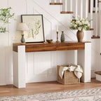 Longue table console avec 2 tiroirs, table d'entrée de style campagnard derrière le canapé, support en bois pour hall d'entrée, meuble d'appoint moderne pour couloir