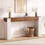 Longue table console avec 2 tiroirs, table d'entrée de style campagnard derrière le canapé, support en bois pour hall d'entrée, meuble d'appoint moderne pour couloir