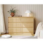 Commode de chambre Acekool à 6 tiroirs, 120 cm, en bois, avec armoire de rangement, finition chêne naturel