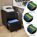 Classeur métallique sécurisé à 3 tiroirs, verrouillable, entièrement assemblé, mobile sous le bureau sur 5 roulettes, anti-basculement, compatible avec les dossiers A4/Lettre/Légal, Noir