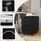 Classeur métallique sécurisé à 3 tiroirs, verrouillable, entièrement assemblé, mobile sous le bureau sur 5 roulettes, anti-basculement, compatible avec les dossiers A4/Lettre/Légal, Noir