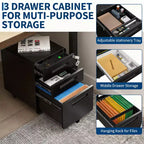 Classeur métallique sécurisé à 3 tiroirs, verrouillable, entièrement assemblé, mobile sous le bureau sur 5 roulettes, anti-basculement, compatible avec les dossiers A4/Lettre/Légal, Noir