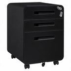Classeur métallique sécurisé à 3 tiroirs, verrouillable, entièrement assemblé, mobile sous le bureau sur 5 roulettes, anti-basculement, compatible avec les dossiers A4/Lettre/Légal, Noir