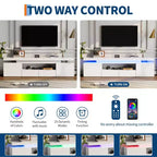 Meuble TV laqué brillant pour téléviseurs 75/80/85 pouces, meuble de divertissement moderne avec lumières et étagères en verre, console média pour salon et chambre