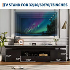 Meuble TV laqué brillant pour téléviseurs 75/80/85 pouces, meuble de divertissement moderne avec lumières et étagères en verre, console média pour salon et chambre