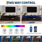 Meuble TV laqué brillant pour téléviseurs 75/80/85 pouces, meuble de divertissement moderne avec lumières et étagères en verre, console média pour salon et chambre