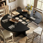 GustoWave 47-63 Table à manger ronde extensible pour 4-8 personnes, table de cuisine ovale style ferme, cadre en métal, peu encombrante