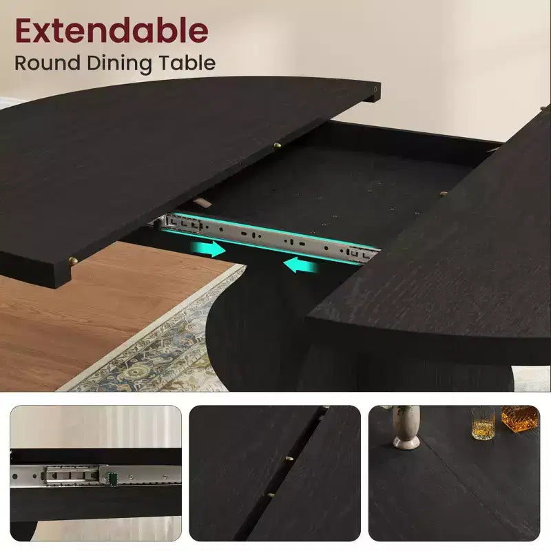 GustoWave 47-63 Table à manger ronde extensible pour 4-8 personnes, table de cuisine ovale style ferme, cadre en métal, peu encombrante