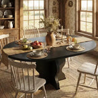 GustoWave 47-63 Table à manger ronde extensible pour 4-8 personnes, table de cuisine ovale style ferme, cadre en métal, peu encombrante