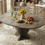 GustoWave 47-63 Table à manger ronde extensible pour 4-8 personnes, table de cuisine ovale style ferme, cadre en métal, peu encombrante