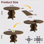 GustoWave 47-63 Table à manger ronde extensible pour 4-8 personnes, table de cuisine ovale style ferme, cadre en métal, peu encombrante