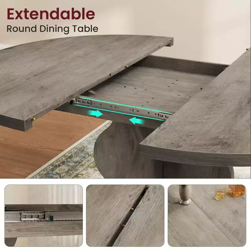 GustoWave 47-63 Table à manger ronde extensible pour 4-8 personnes, table de cuisine ovale style ferme, cadre en métal, peu encombrante