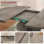 GustoWave 47-63 Table à manger ronde extensible pour 4-8 personnes, table de cuisine ovale style ferme, cadre en métal, peu encombrante