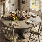 GustoWave 47-63 Table à manger ronde extensible pour 4-8 personnes, table de cuisine ovale style ferme, cadre en métal, peu encombrante