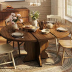 GustoWave 47-63 Table à manger ronde extensible pour 4-8 personnes, table de cuisine ovale style ferme, cadre en métal, peu encombrante