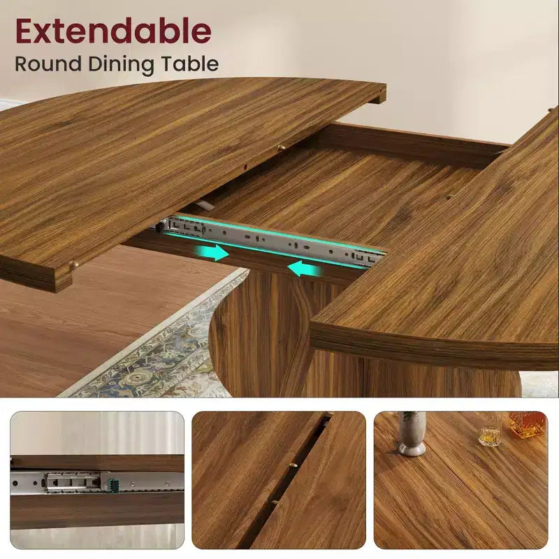 GustoWave 47-63 Table à manger ronde extensible pour 4-8 personnes, table de cuisine ovale style ferme, cadre en métal, peu encombrante