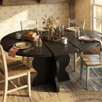 GustoWave 47-63 Table à manger ronde extensible pour 4-8 personnes, table de cuisine ovale style ferme, cadre en métal, peu encombrante