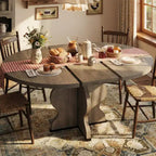 GustoWave 47-63 Table à manger ronde extensible pour 4-8 personnes, table de cuisine ovale style ferme, cadre en métal, peu encombrante