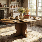 GustoWave 47-63 Extendable Round Dining Table for 4-8, Farmhouse Oval Kitchen Table, Metal Frame, Space-Saving