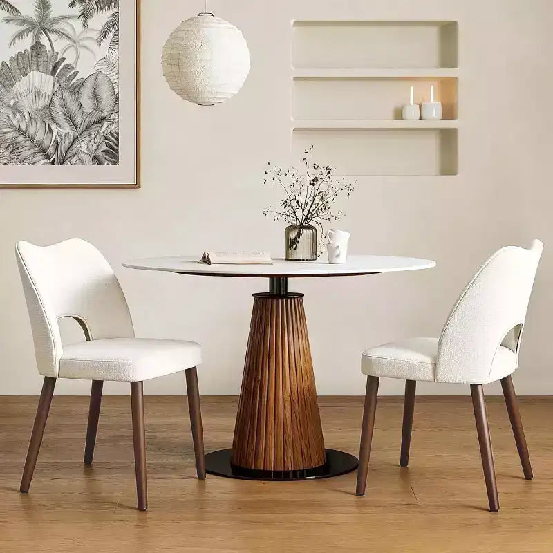 Chaises de salle à manger en bois, 6 pièces, Chaises de cuisine à dossier creux rembourrées en tissu avec patins réglables, pour cuisine et salle à manger, Blanc