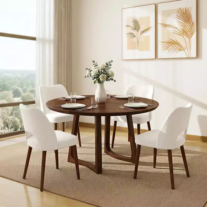 Chaises de salle à manger en bois, 6 pièces, Chaises de cuisine à dossier creux rembourrées en tissu avec patins réglables, pour cuisine et salle à manger, Blanc