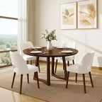 Chaises de salle à manger en bois, 6 pièces, Chaises de cuisine à dossier creux rembourrées en tissu avec patins réglables, pour cuisine et salle à manger, Blanc