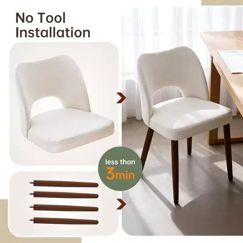 Chaises de salle à manger en bois, 6 pièces, Chaises de cuisine à dossier creux rembourrées en tissu avec patins réglables, pour cuisine et salle à manger, Blanc
