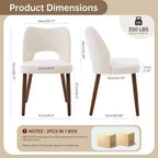 Chaises de salle à manger en bois, 6 pièces, Chaises de cuisine à dossier creux rembourrées en tissu avec patins réglables, pour cuisine et salle à manger, Blanc